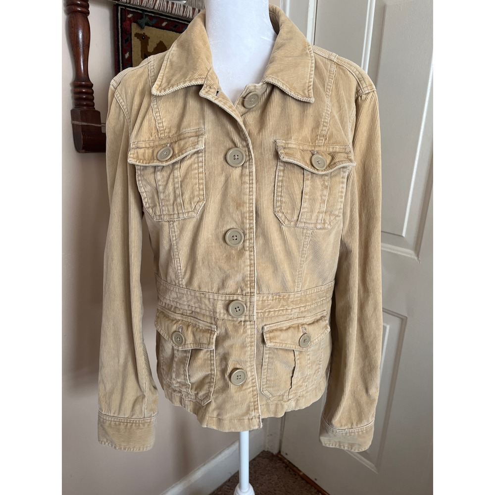 Aeropostale Jacket Women's M Tan Beige Corduroy Utility Button Front Pocket Y2K